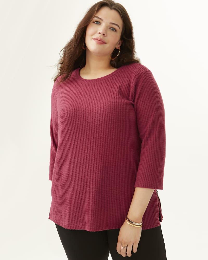 Front of plus size Amelia Quarter Sleeve Knit Top by B COLLECTION BY BOBEAU CURVY | Dia&Co | dia_product_style_image_id:185953
